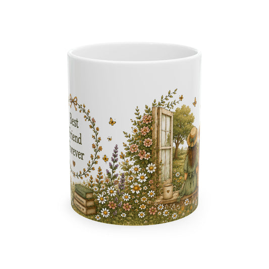 Best Friend Forever Floral Mug | Cottagecore Bestie Gift for Her (11 0z)