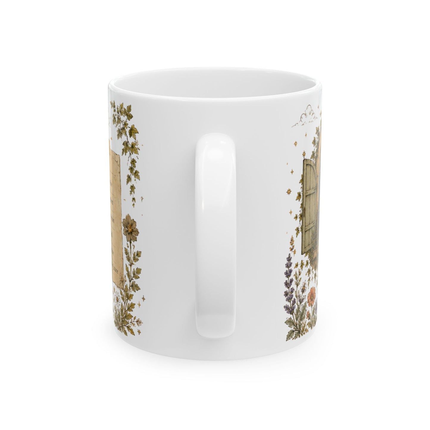 Aquarius Zodiac Ceramic Mug – Vintage Botanical Astrology Coffee Cup (11oz)