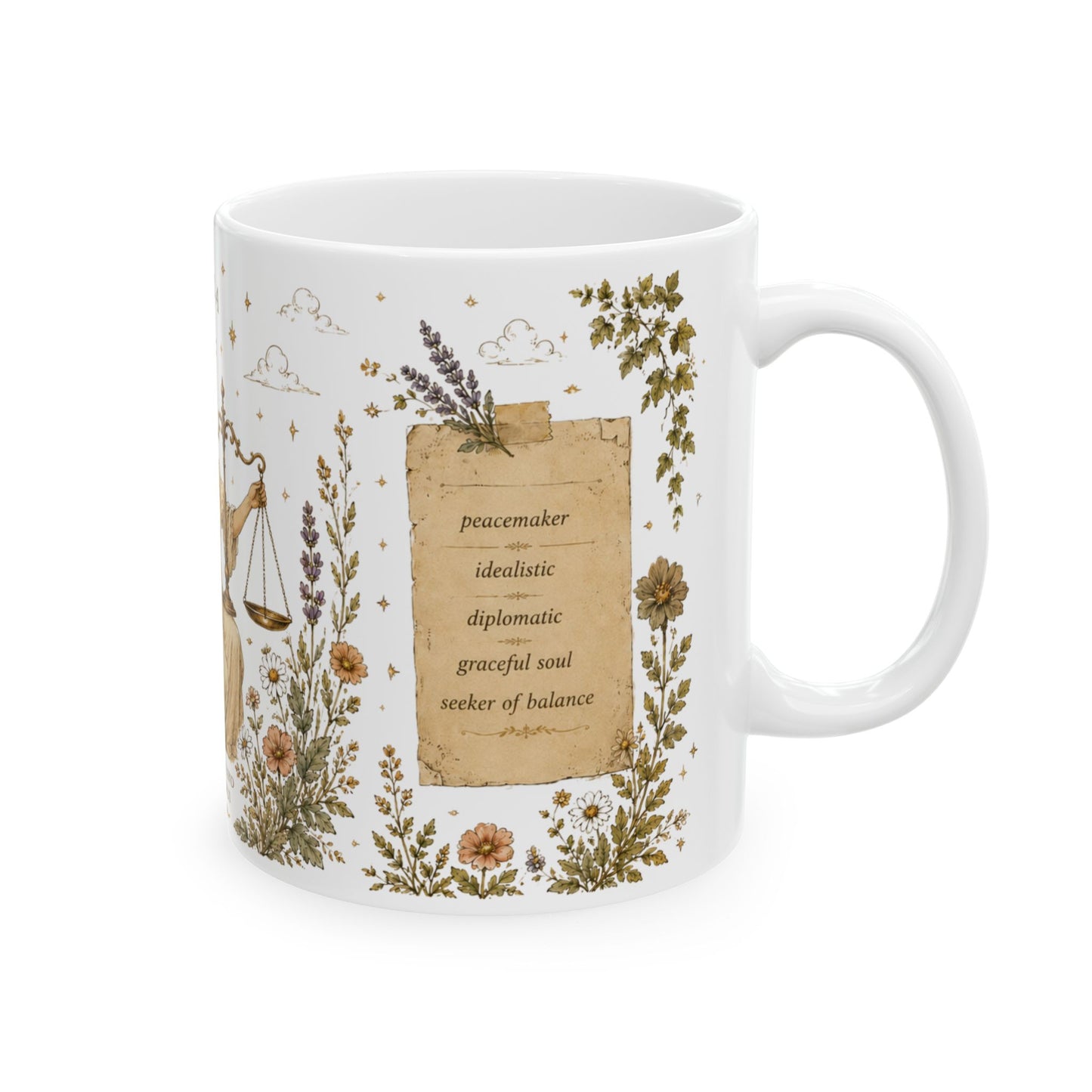Libra Zodiac Mug — Vintage Botanical Astrology Coffee Cup (11oz)