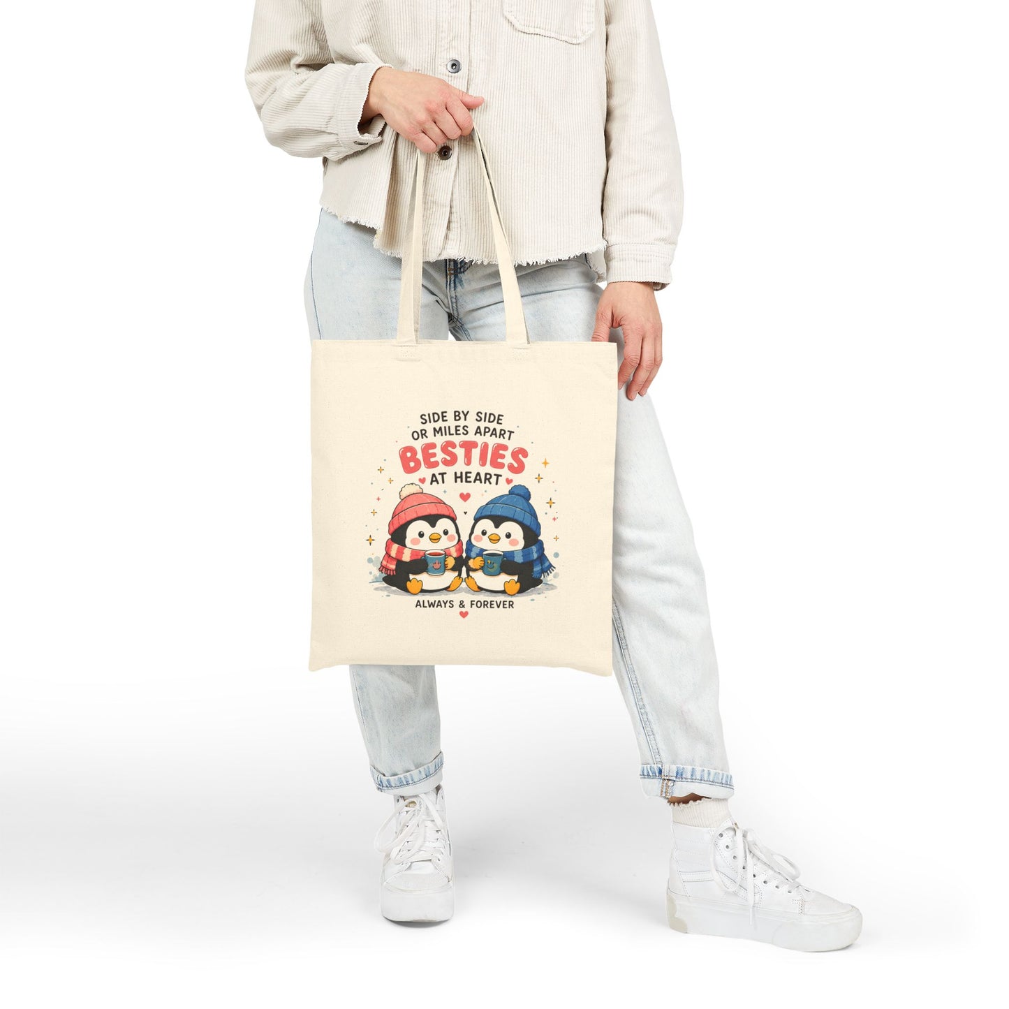 Besties at Heart Penguin Tote Bag | Cute Long Distance Friendship Tote Bag