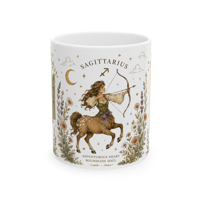 Sagittarius Zodiac Mug — Vintage Botanical Astrology Coffee Cup (11oz)