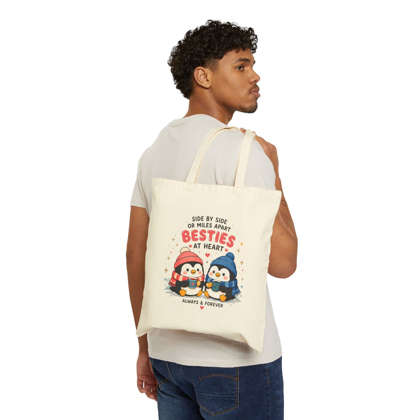 Besties at Heart Penguin Tote Bag | Cute Long Distance Friendship Tote Bag