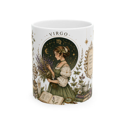 Virgo Zodiac Ceramic Mug – Vintage Botanical Astrology Coffee Cup (11oz)