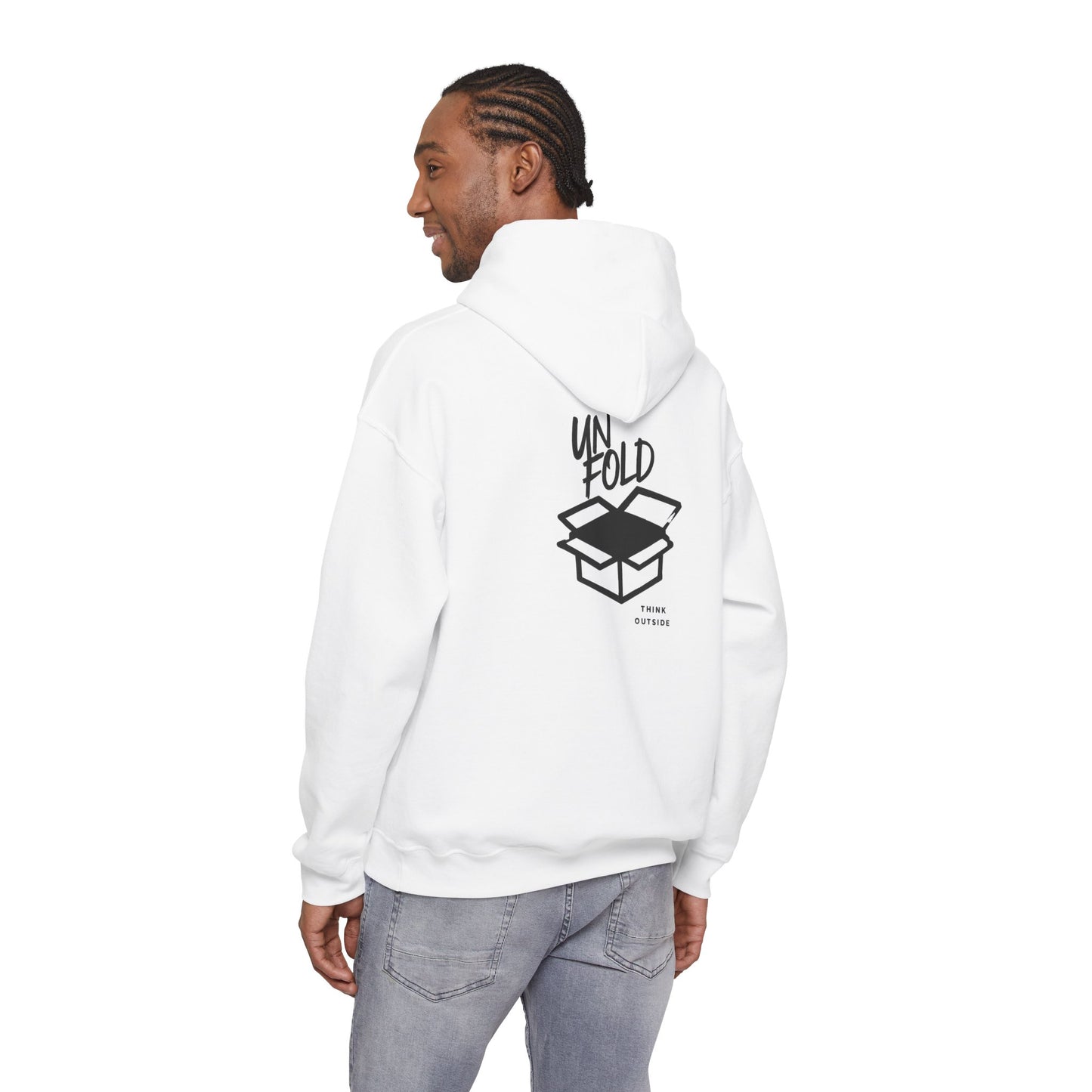 Hoodie — UNFOLD Box Graphic Pullover (Minimal Logo)