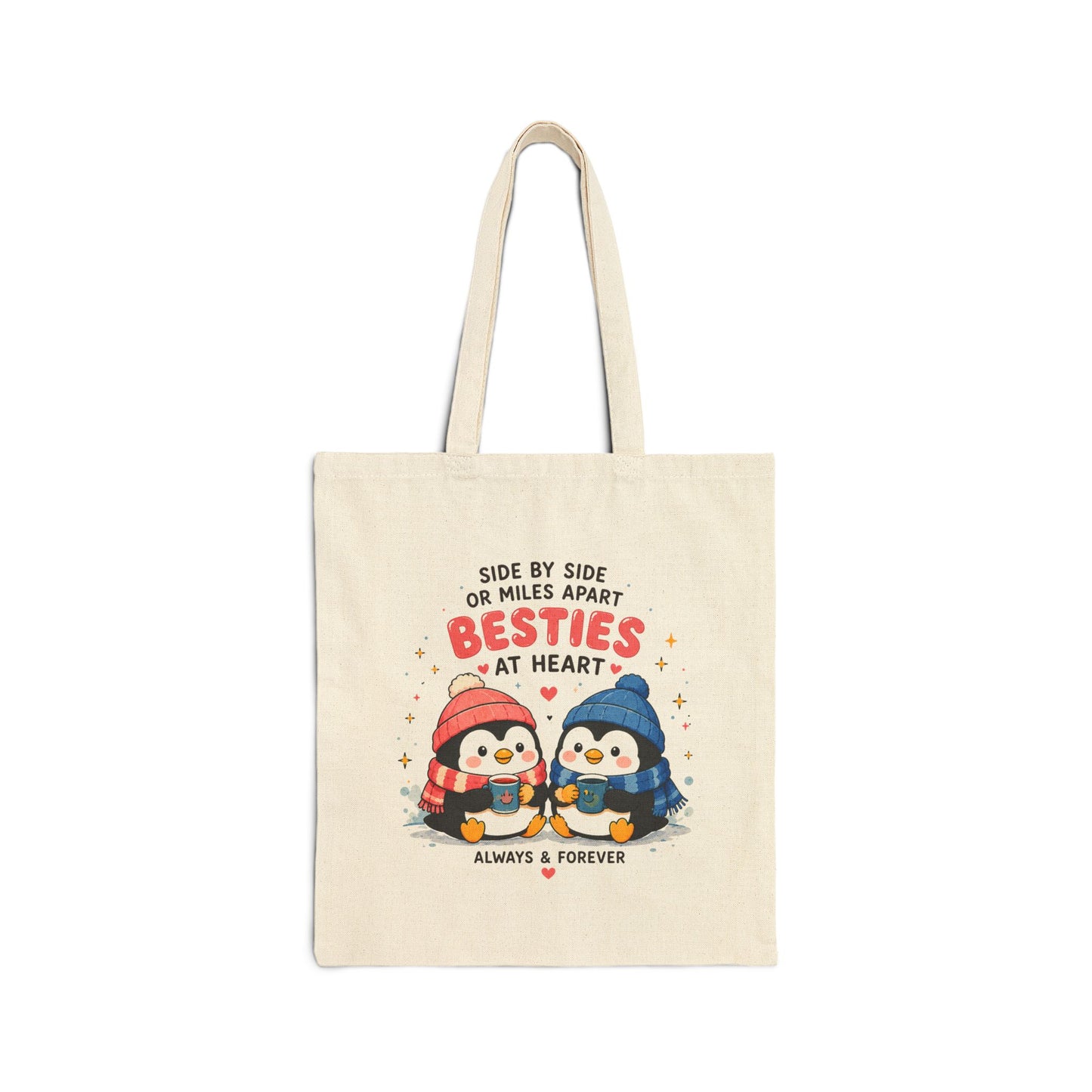 Besties at Heart Penguin Tote Bag | Cute Long Distance Friendship Tote Bag