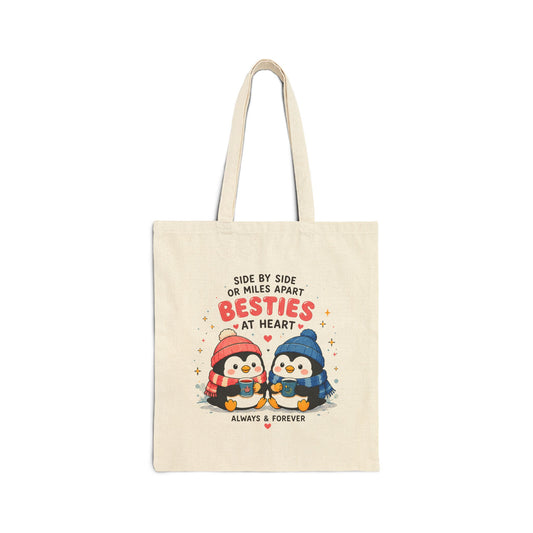 Besties at Heart Penguin Tote Bag | Cute Long Distance Friendship Tote Bag