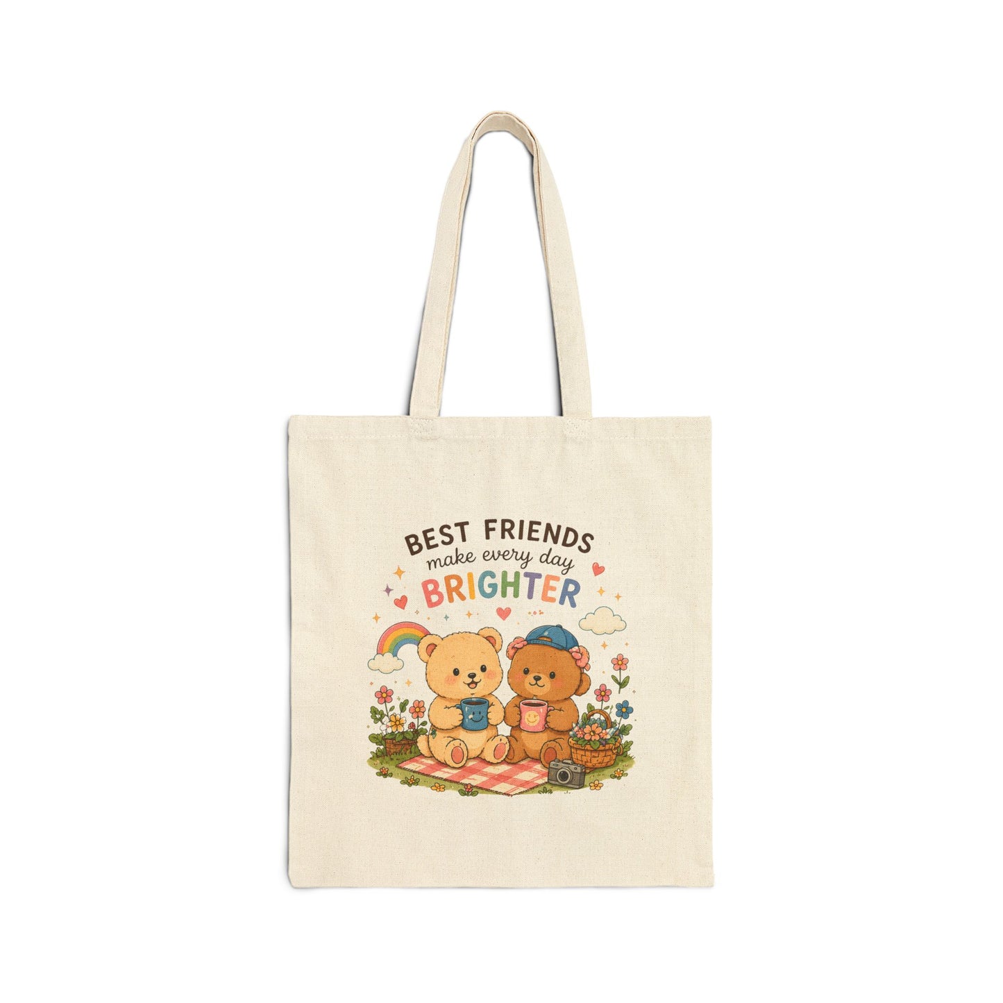 Best Friends Make Every Day Brighter Tote Bag | Cute Teddy Bear Canvas Tote