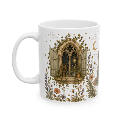 Aquarius Zodiac Ceramic Mug – Vintage Botanical Astrology Coffee Cup (11oz)