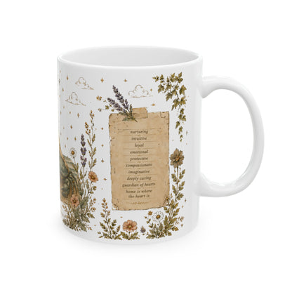 Cancer Zodiac Ceramic Mug – Vintage Botanical Astrology Coffee Cup (11oz)