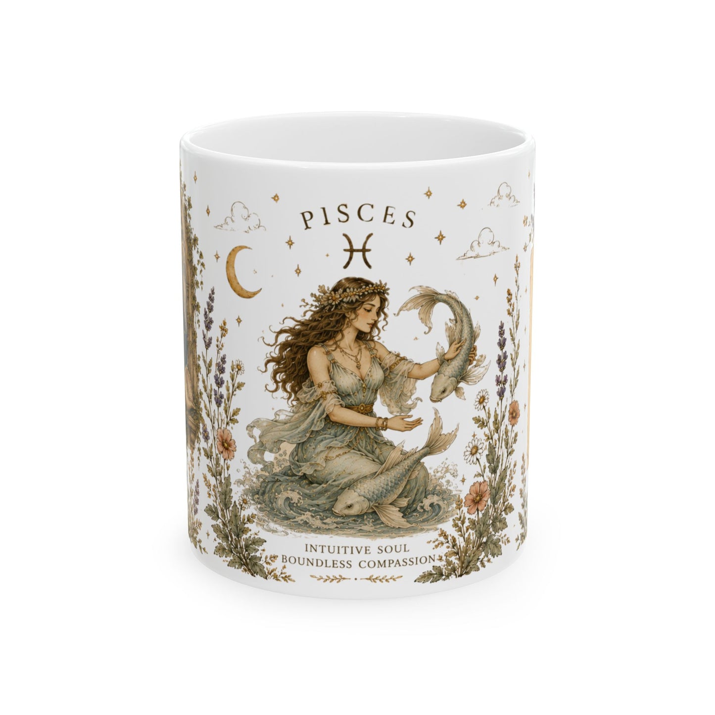Pisces Zodiac Ceramic Mug – Vintage Botanical Astrology Coffee Cup (11oz)