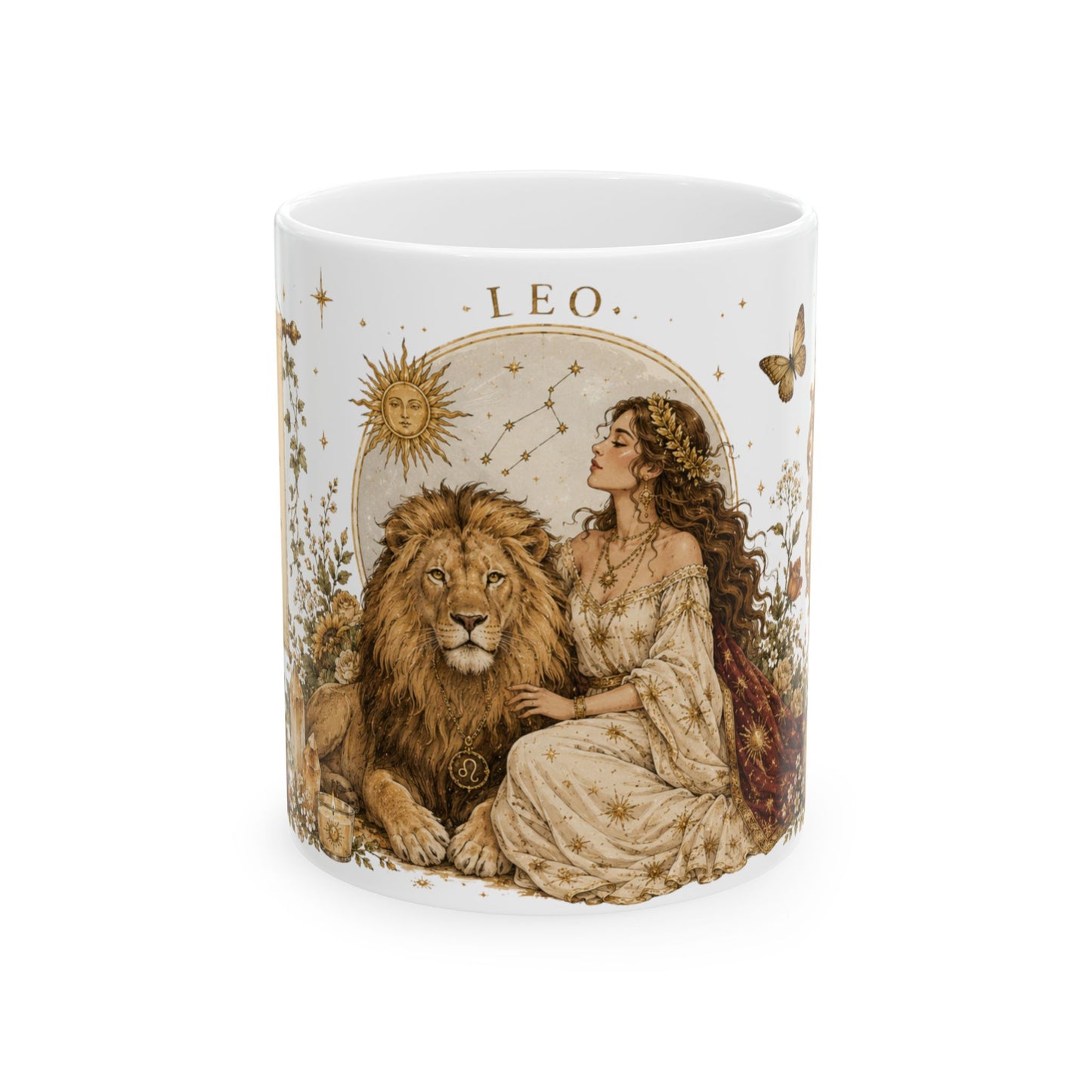 Leo Zodiac Ceramic Mug – Vintage Botanical Astrology Coffee Cup (11oz)