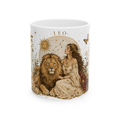 Leo Zodiac Ceramic Mug – Vintage Botanical Astrology Coffee Cup (11oz)