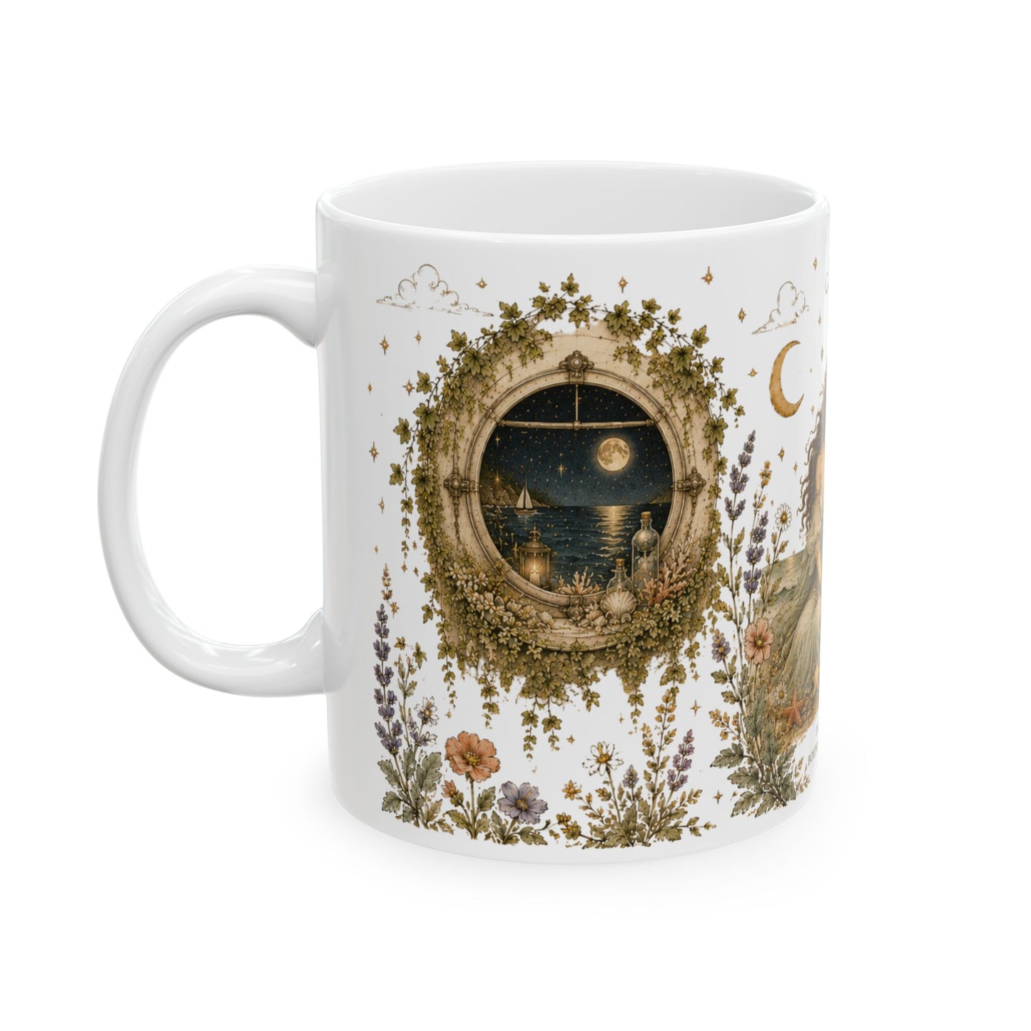 Cancer Zodiac Ceramic Mug – Vintage Botanical Astrology Coffee Cup (11oz)