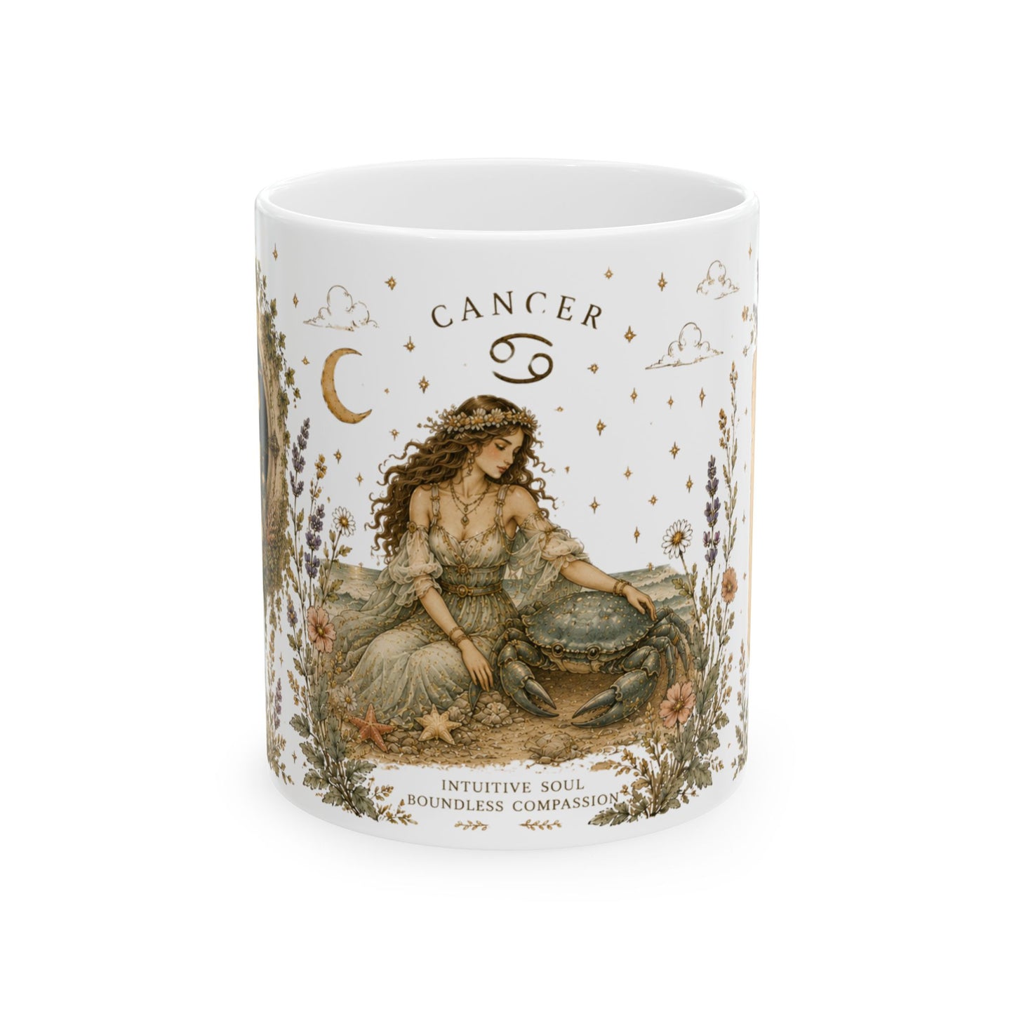 Cancer Zodiac Ceramic Mug – Vintage Botanical Astrology Coffee Cup (11oz)