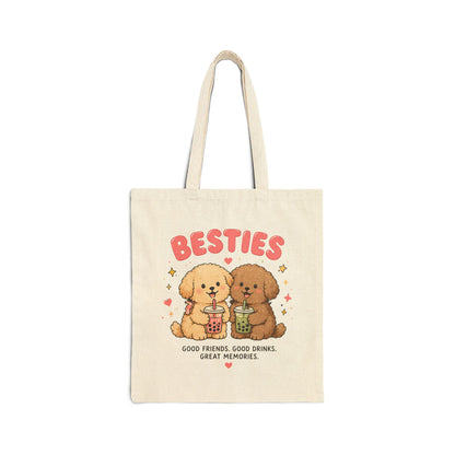 Cute Besties Puppy Tote Bag | Boba Lovers Friendship Gift
