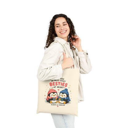Besties at Heart Penguin Tote Bag | Cute Long Distance Friendship Tote Bag