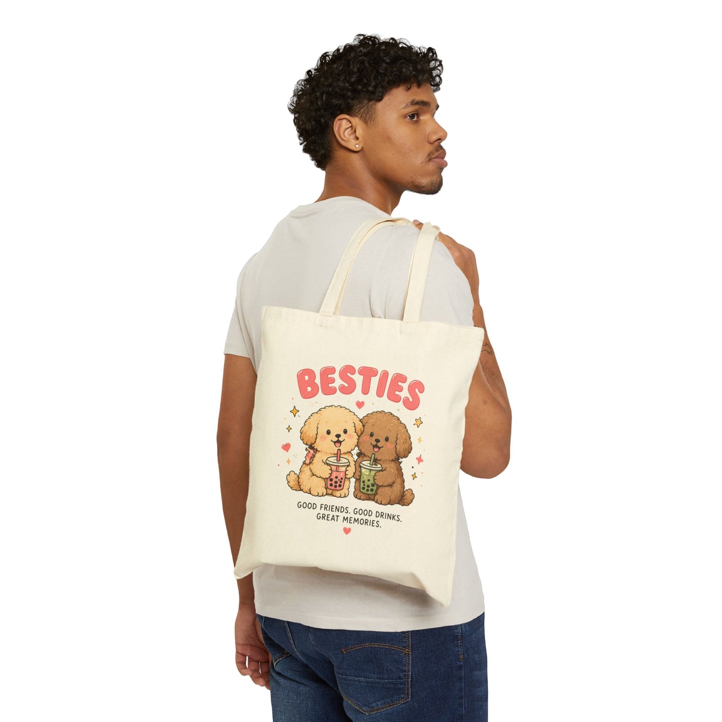 Cute Besties Puppy Tote Bag | Boba Lovers Friendship Gift