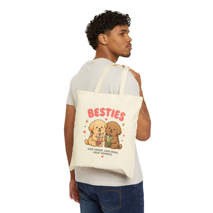 Cute Besties Puppy Tote Bag | Boba Lovers Friendship Gift