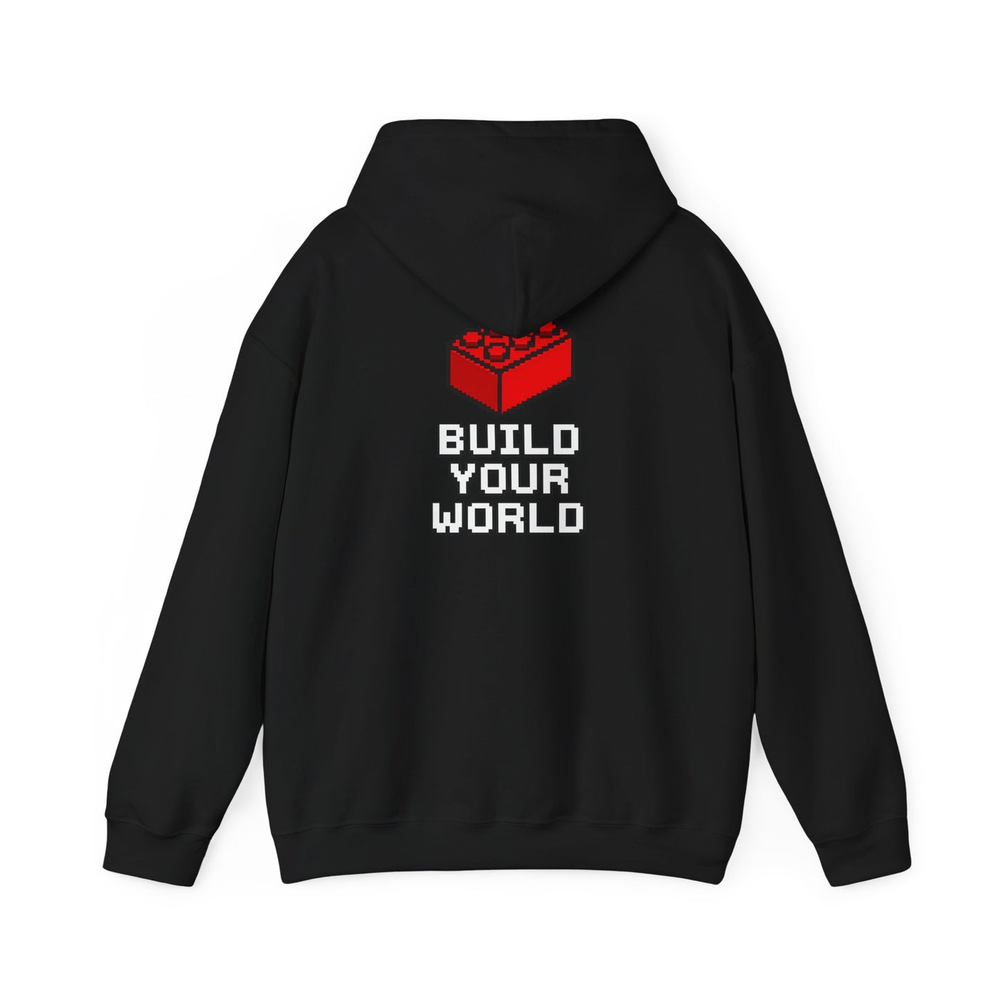 Hoodie — "Build Your World" Pixel Brick Hoodie