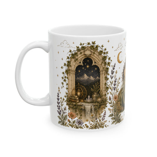 Capricorn Zodiac Ceramic Mug – Vintage Botanical Astrology Coffee Cup (11oz)