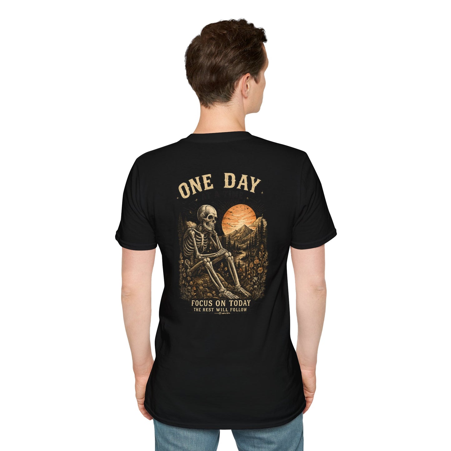 One Day at a time Skull Pocket T-Shirt