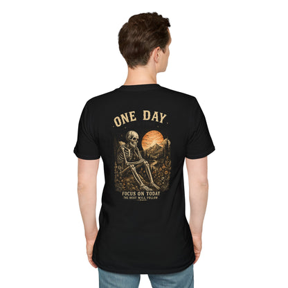 One Day at a time Skull Pocket T-Shirt
