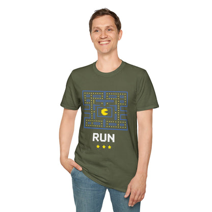 Pac-Man Maze Tee — Retro Arcade "RUN" Graphic T-Shirt