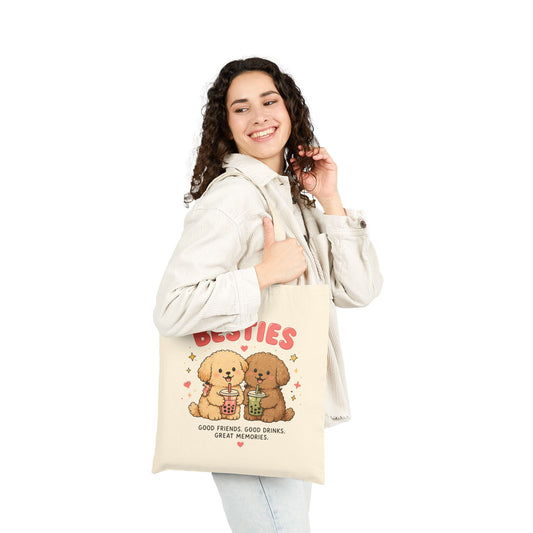 Cute Besties Puppy Tote Bag | Boba Lovers Friendship Gift