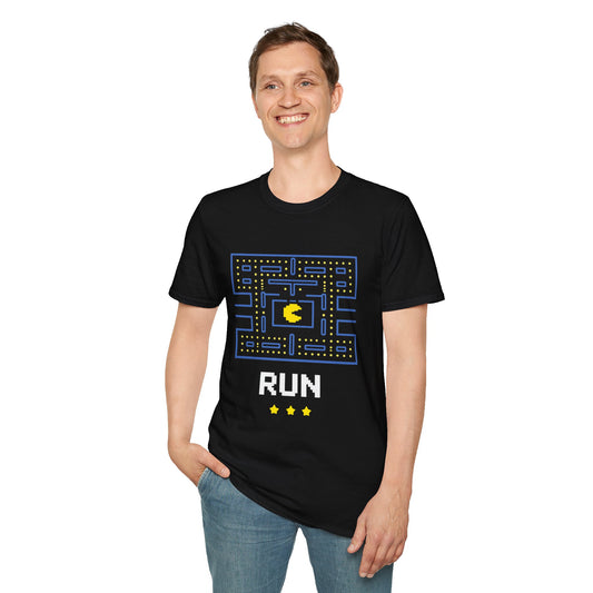 Pac-Man Maze Tee — Retro Arcade "RUN" Graphic T-Shirt