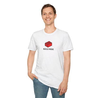 Build Mode T‑Shirt — Red Brick Graphic Tee for Builders & Lego Fans