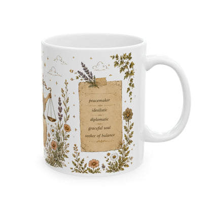 Libra Zodiac Mug — Vintage Botanical Astrology Coffee Cup (11oz)