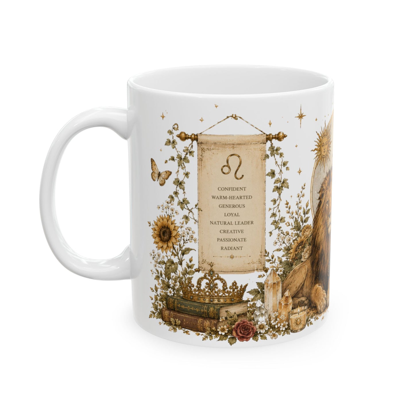 Leo Zodiac Ceramic Mug – Vintage Botanical Astrology Coffee Cup (11oz)