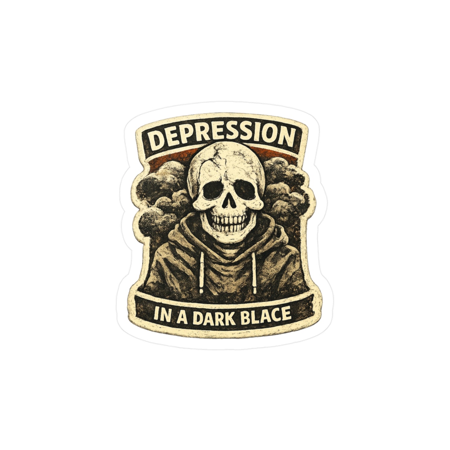 Depression In A Dark Place Skull Sticker — Kiss-Cut Vinyl Decal