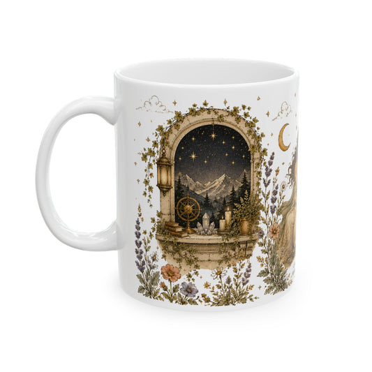 Aries Zodiac Ceramic Mug – Vintage Botanical Astrology Coffee Cup (11oz)