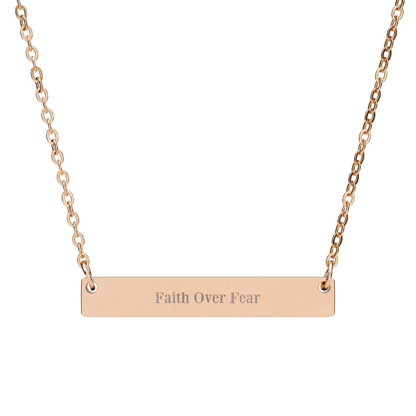 "Faith over fear"  - Engravable Horizontal Bar Necklace