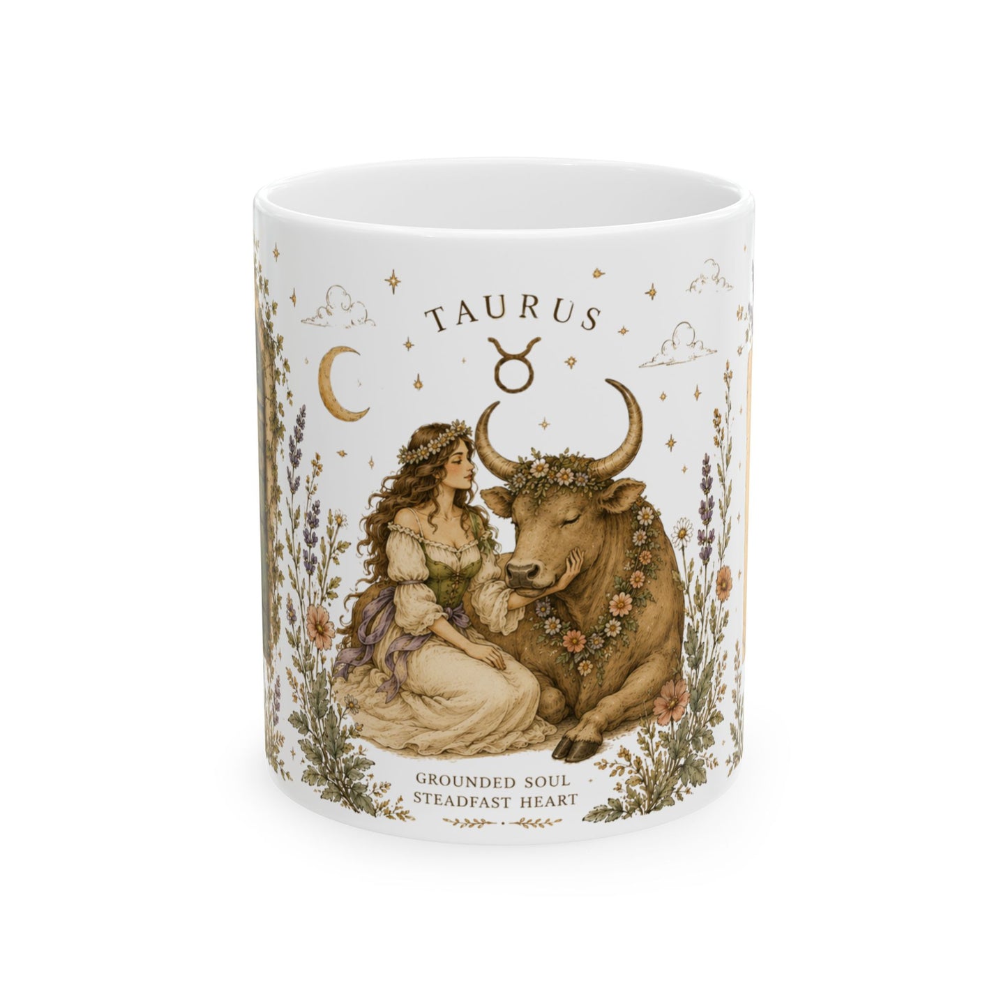Taurus Zodiac Ceramic Mug – Vintage Botanical Astrology Coffee Cup (11oz)